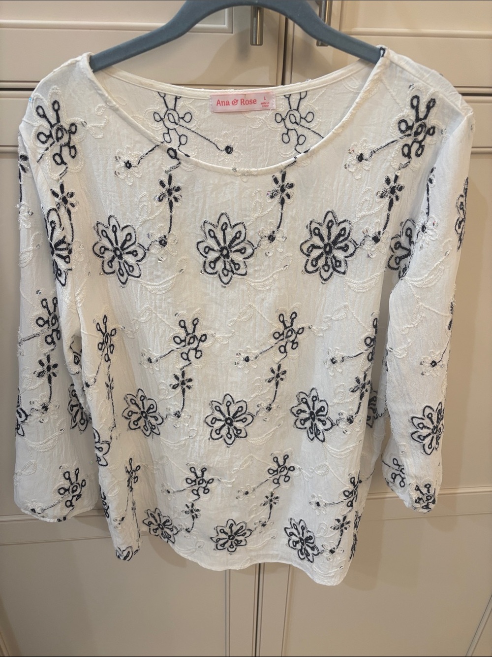 White Embroidered Floral Top